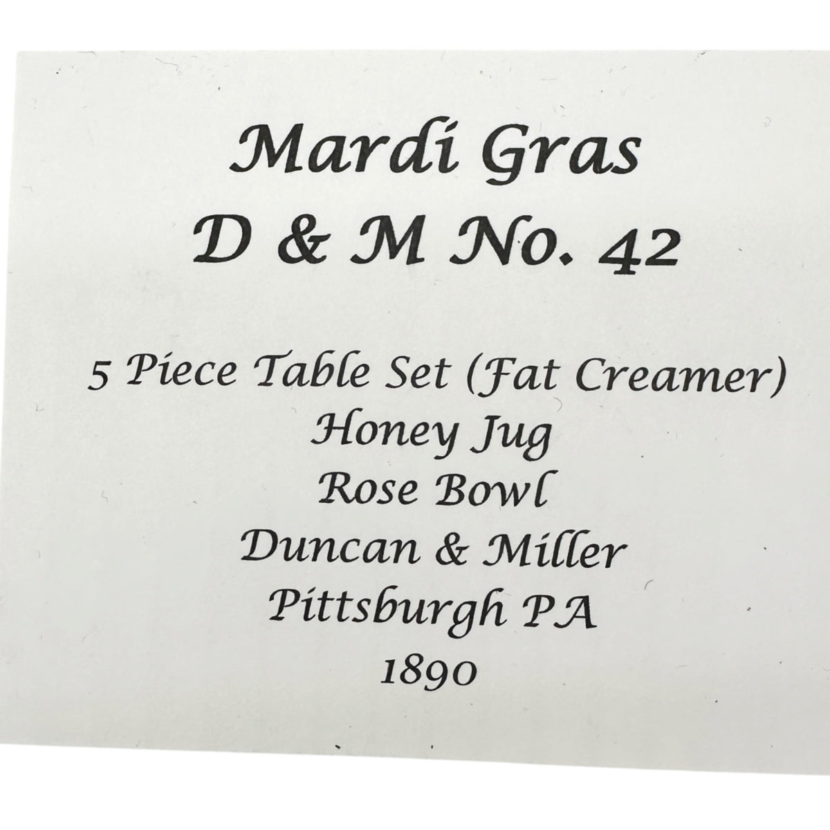 Mardi Gras No 42 5 Pc Childrens Tableware Set Duncan & Miller 1890s Pittsburgh PA