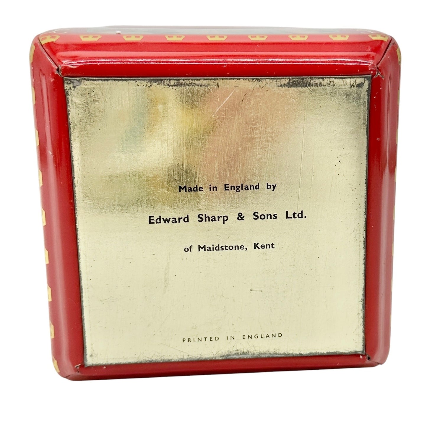 Vintage Edward Sharp and Sons Red Tin Queen Elizabeth II Prince Philip Portraits