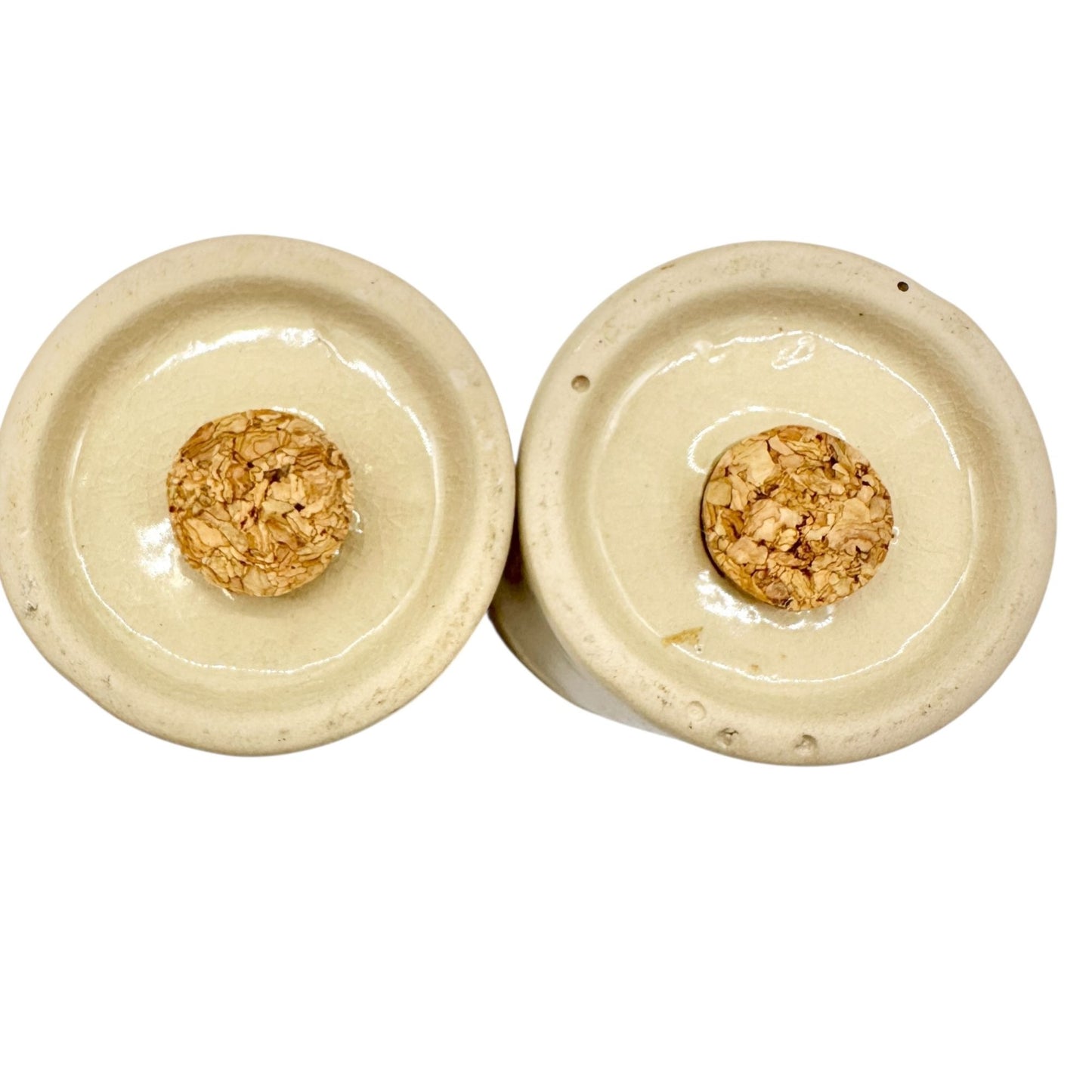 Vintage Ceramic Wheat Design Salt and Pepper Shakers Cork Stoppers Beige Brown