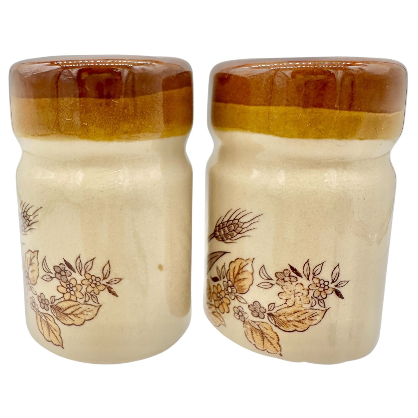 Vintage Ceramic Wheat Design Salt and Pepper Shakers Cork Stoppers Beige Brown