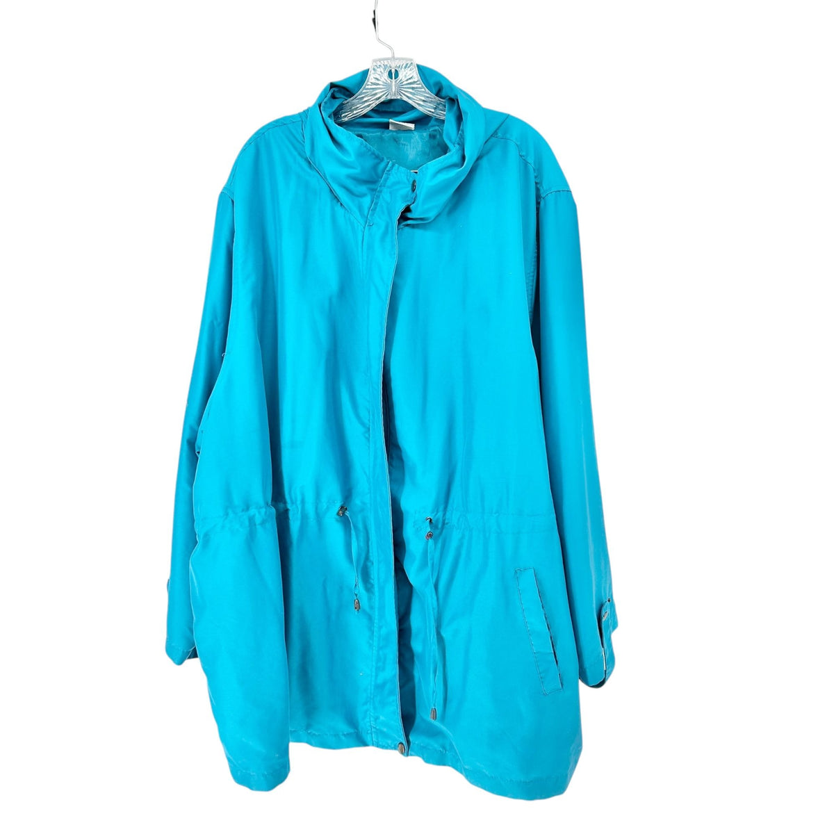 Womens Jacket Size 4X Teal Lightweight Hooded Adjustable Waist Snap Closures