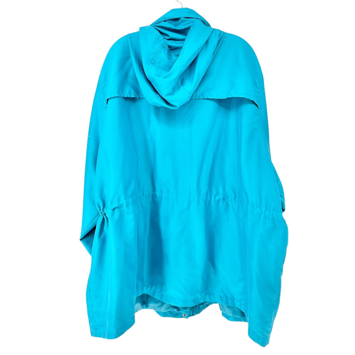 Womens Jacket Size 4X Teal Lightweight Hooded Adjustable Waist Snap Closures