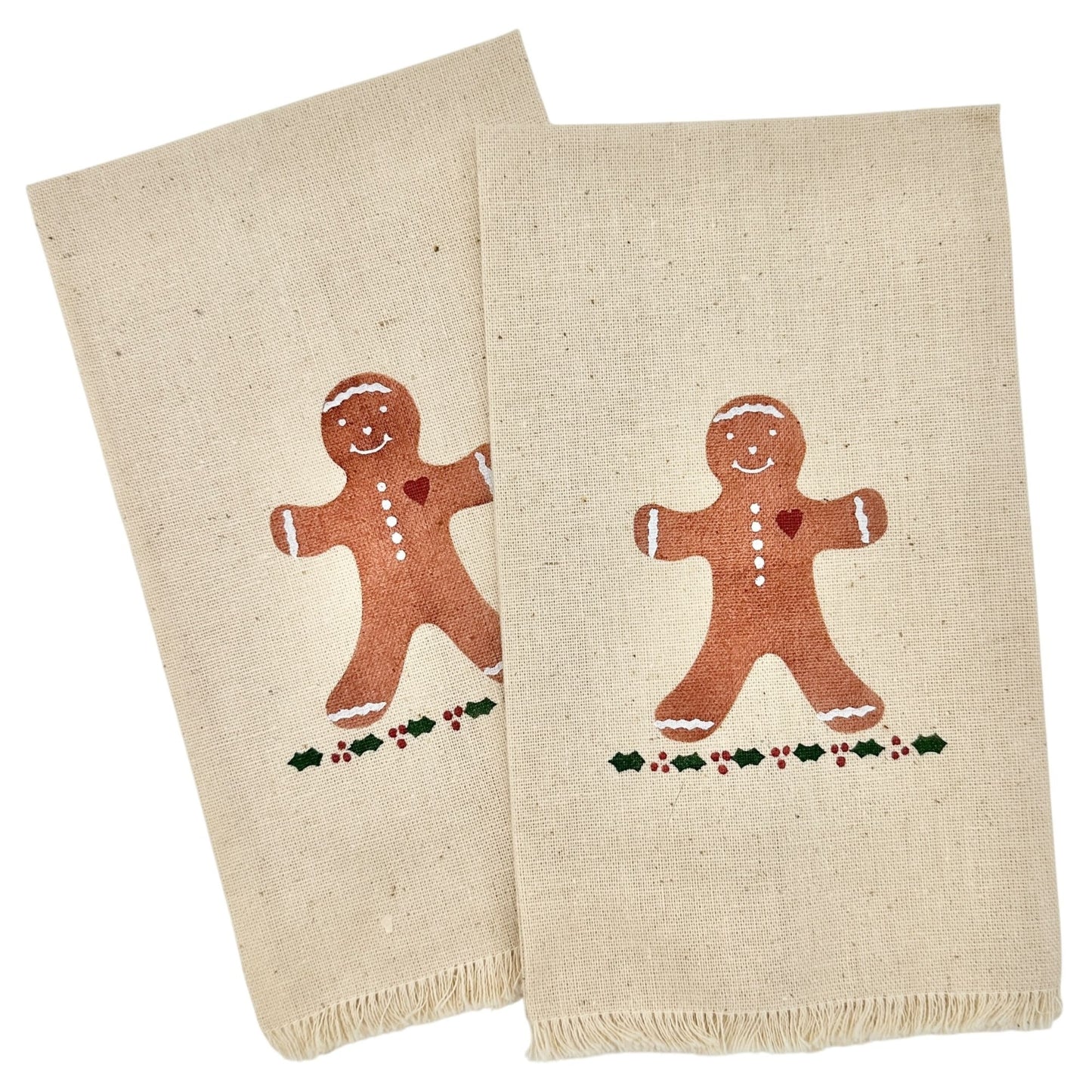 Christmas Fingertip Towels Pair With Gingerbread Man Print Rustic Holiday Decor