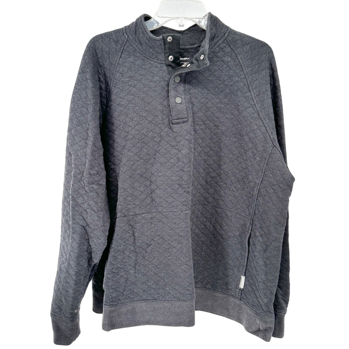 Eddie Bauer Mens XL Gray Quilted Pullover Sweatshirt With Snap Collar