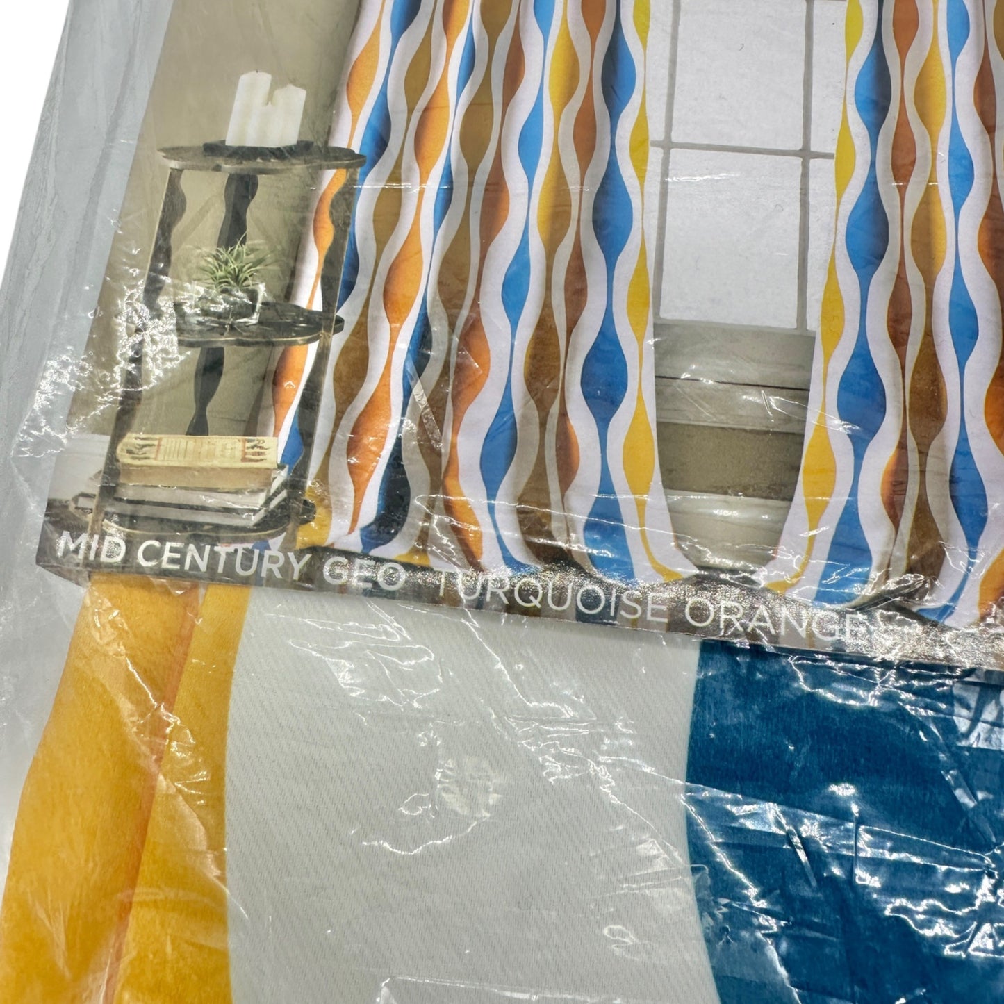 Half Moon Curtain 2 Panels Set Mid Century Geo Turquoise Orange Darkening 52x84
