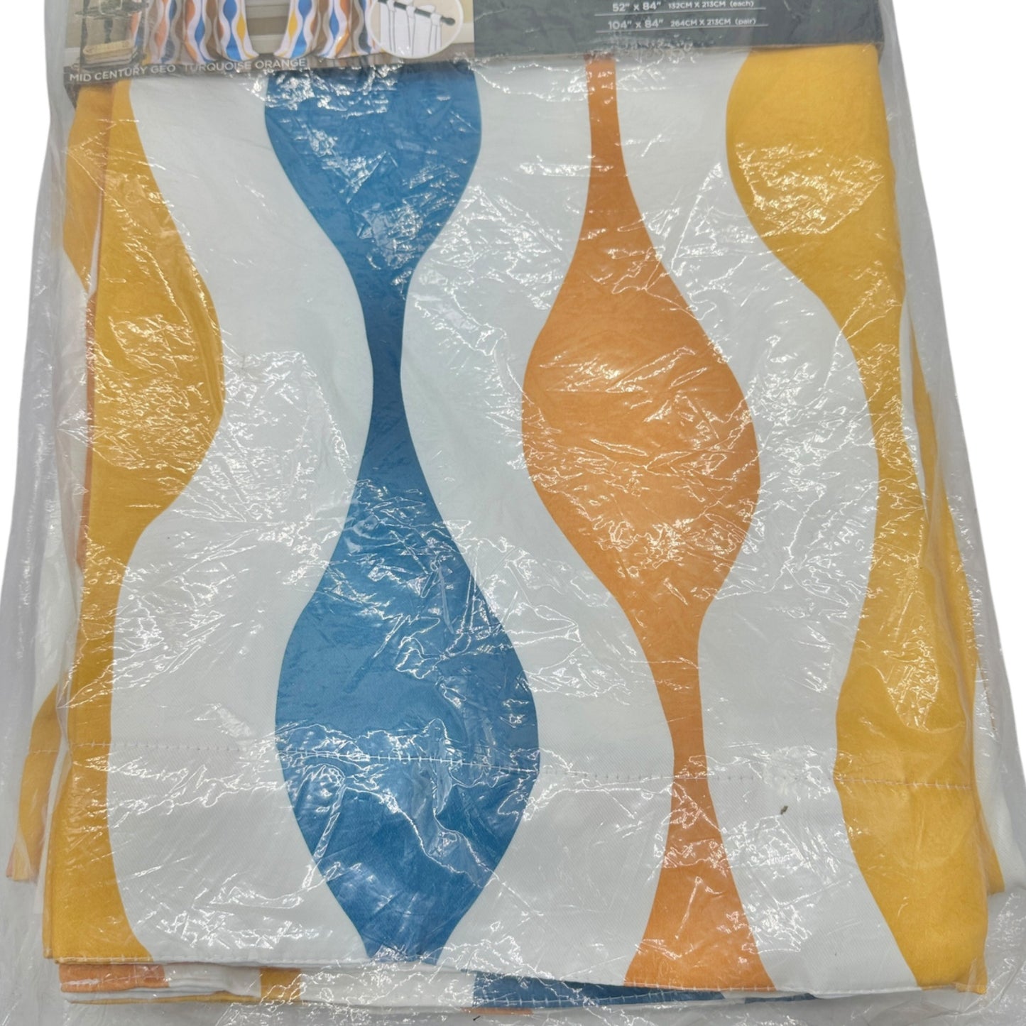 Half Moon Curtain 2 Panels Set Mid Century Geo Turquoise Orange Darkening 52x84