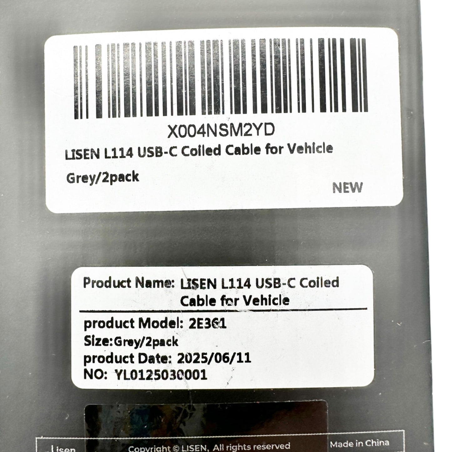 Lisen L114 USA-A - USB-C Coiled Charging Cable For Vehicle Connector Grey 2 pack