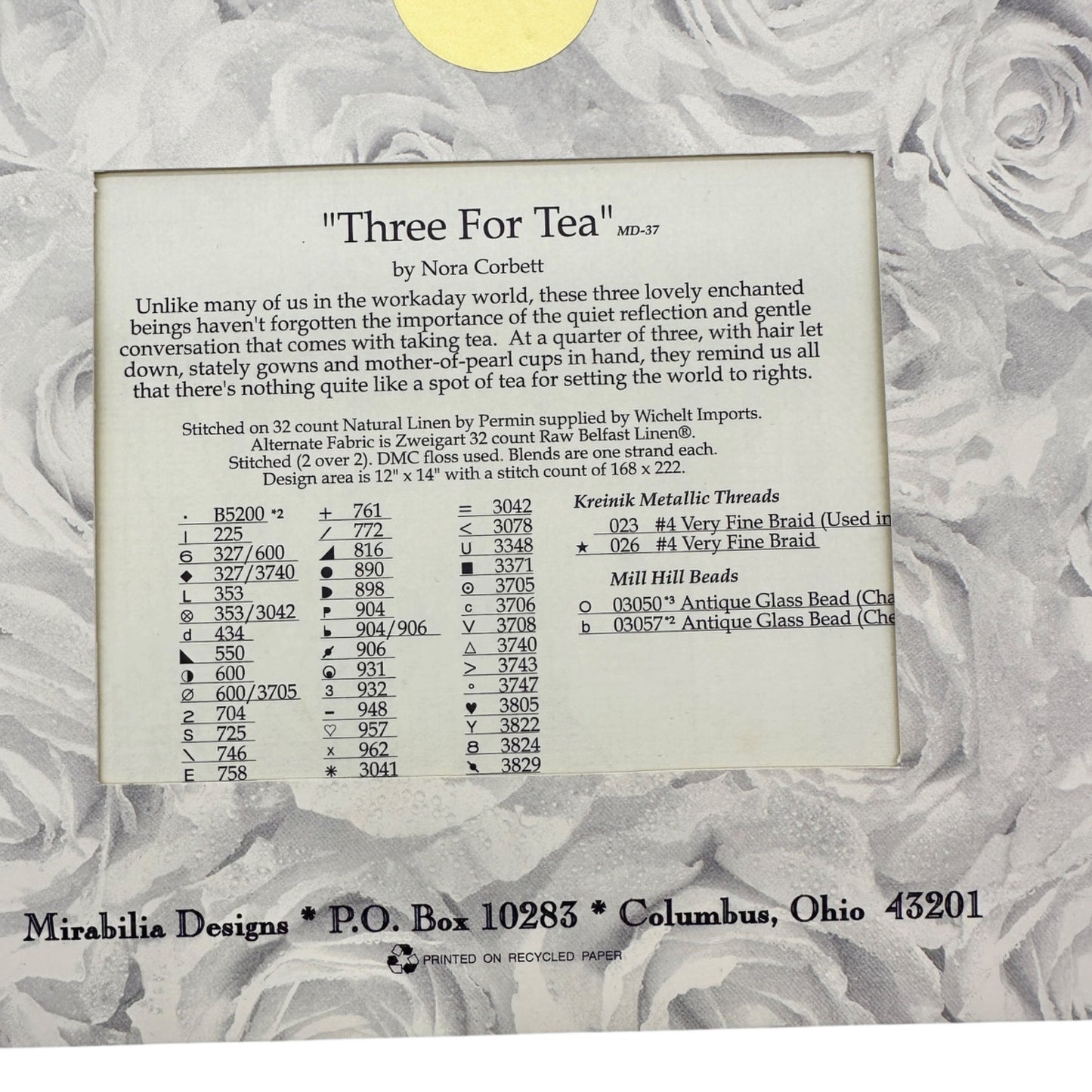 Mirabilia Designs THREE FOR TEA Cross Stitch Pattern MD-37 By Nora Corbett