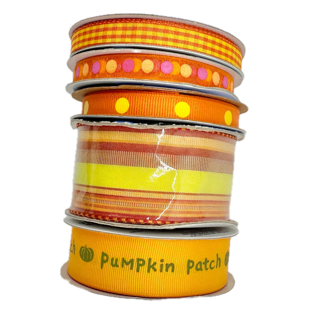 Halloween Fall Autumn Crafting Ribbon Bundle of 5 Spools Orange Yellow Vibrant
