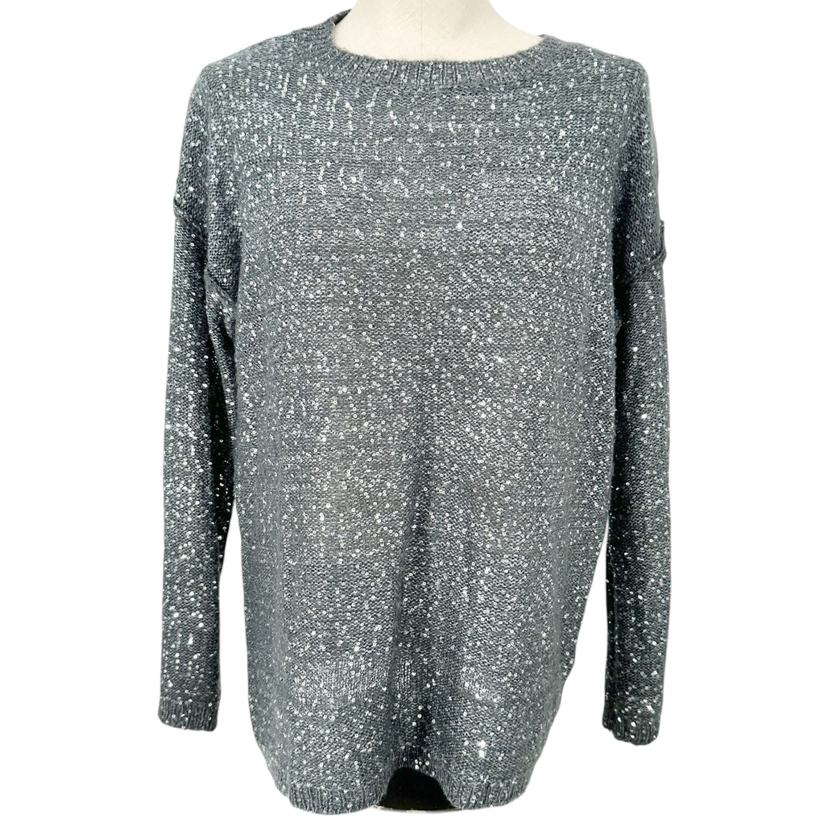 Laura Ashley Sweater Womens Medium Blue Silver Sequins Long Sleeve Crew Neck