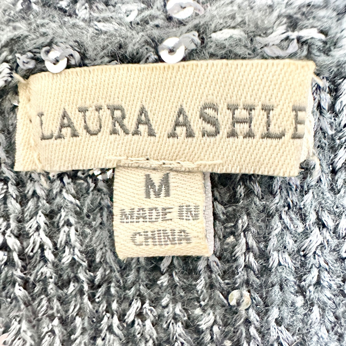 Laura Ashley Sweater Womens Medium Blue Silver Sequins Long Sleeve Crew Neck
