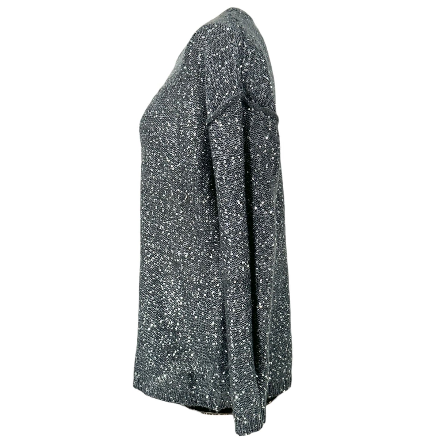 Laura Ashley Sweater Womens Medium Blue Silver Sequins Long Sleeve Crew Neck