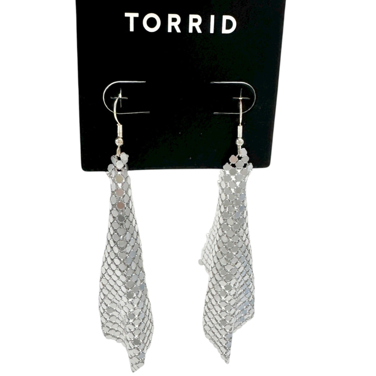 Torrid Silver Mesh Kite Earrings with Fishhook Backs Shimmer Lightweight NEW