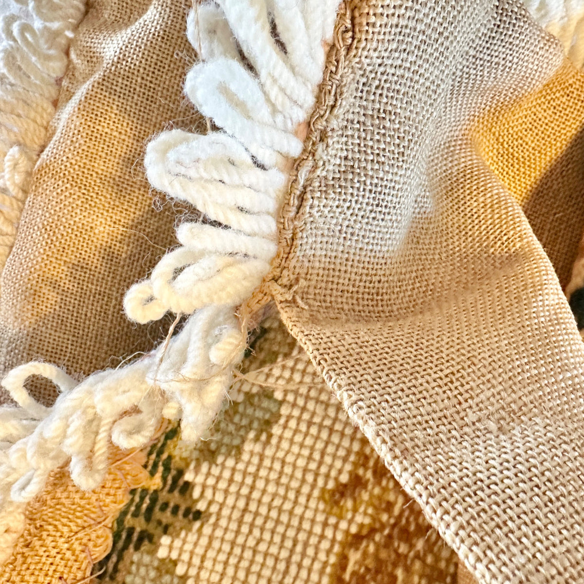 Handmade Portuguese Needlepoint Pillow Covers Set of 4 Wool Burlap Fringe 17x17