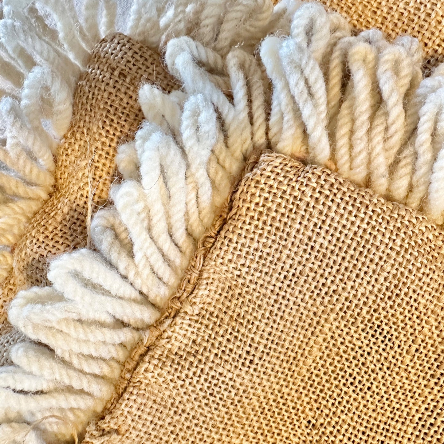 Handmade Portuguese Needlepoint Pillow Covers Set of 4 Wool Burlap Fringe 17x17