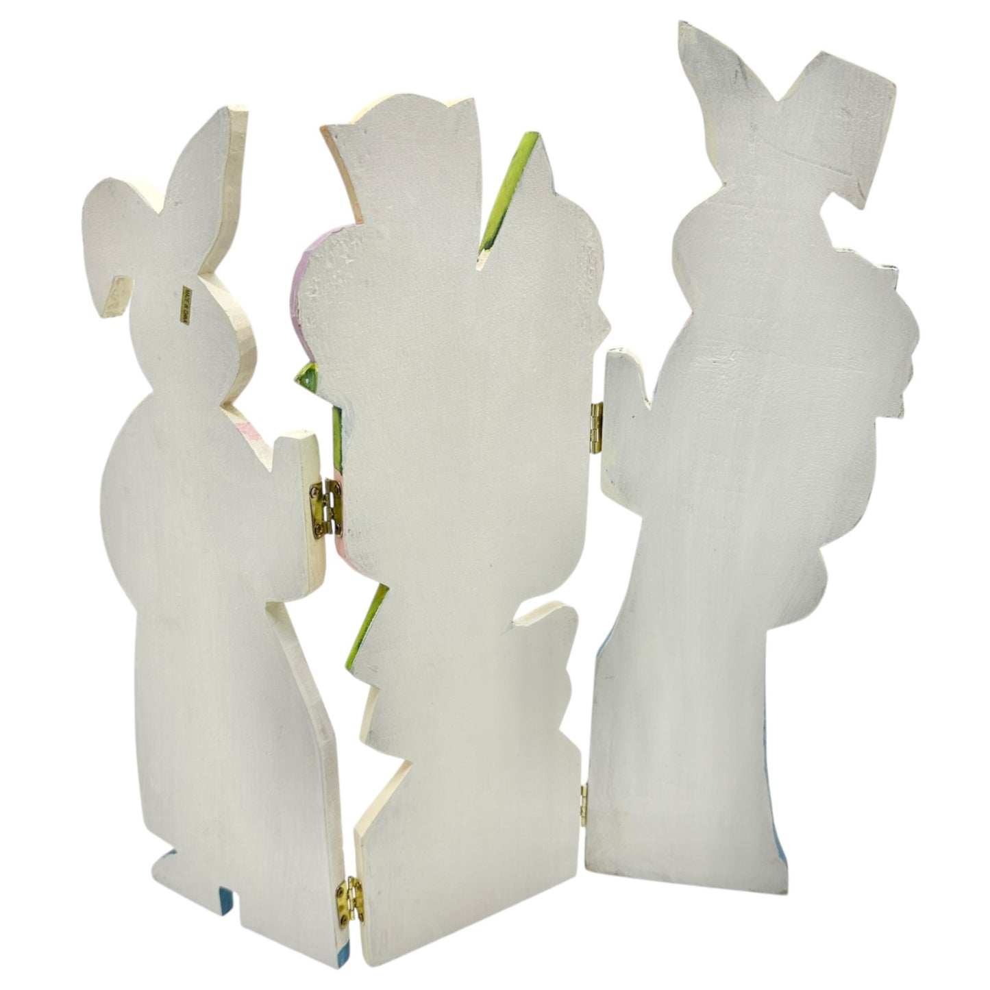 Hand-Painted Wooden Bunny Couple Foldable Décor Screen Colorful Floral Easter