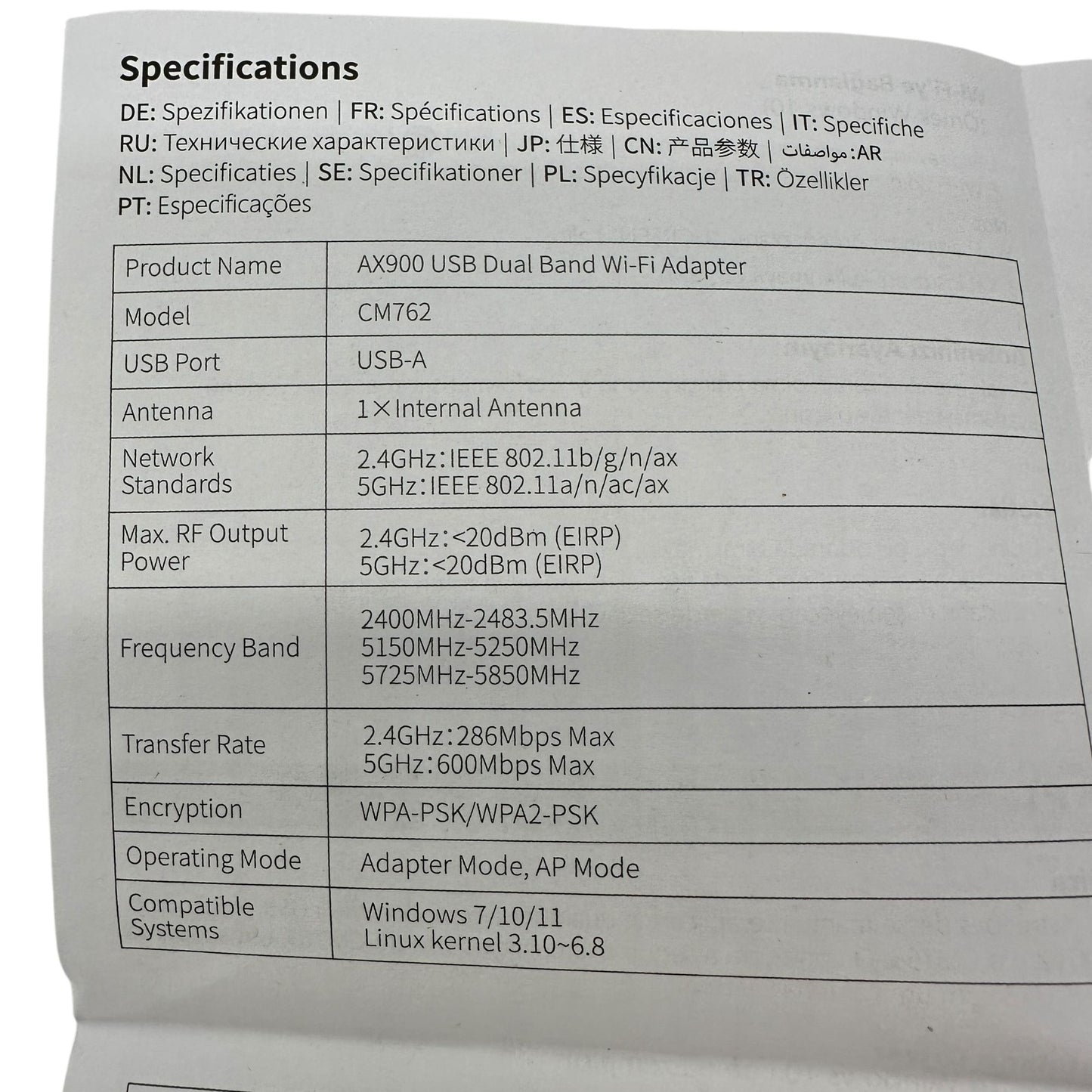Ugreen AX900 USB Dual Band Wi-Fi Adapter CM762/CM763 Black NWOB