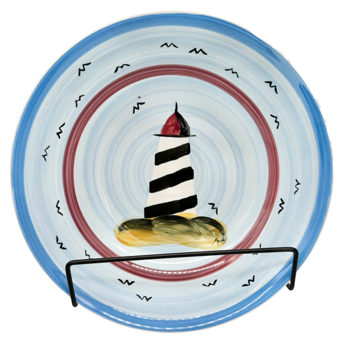Alco Lighthouse Ceramic Plate 8 Inch Blue Red Coastal Decor By Alco