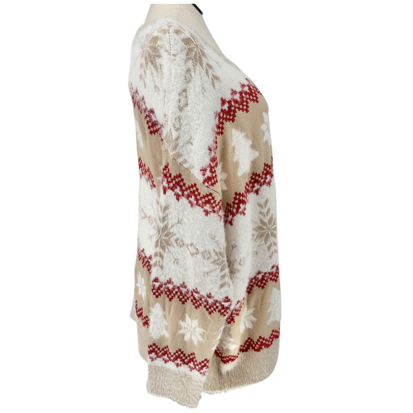 Holiday Time Sweater Womens 3X (24W-26W) Beige Red White Christmas Snowflake
