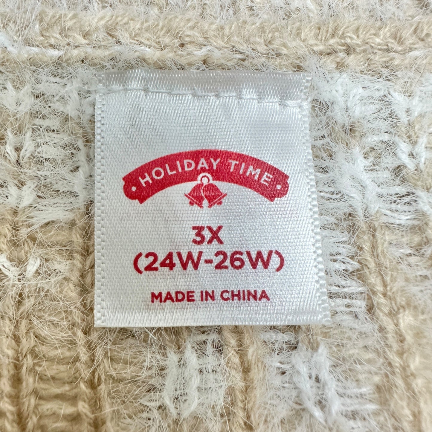 Holiday Time Sweater Womens 3X (24W-26W) Beige Red White Christmas Snowflake