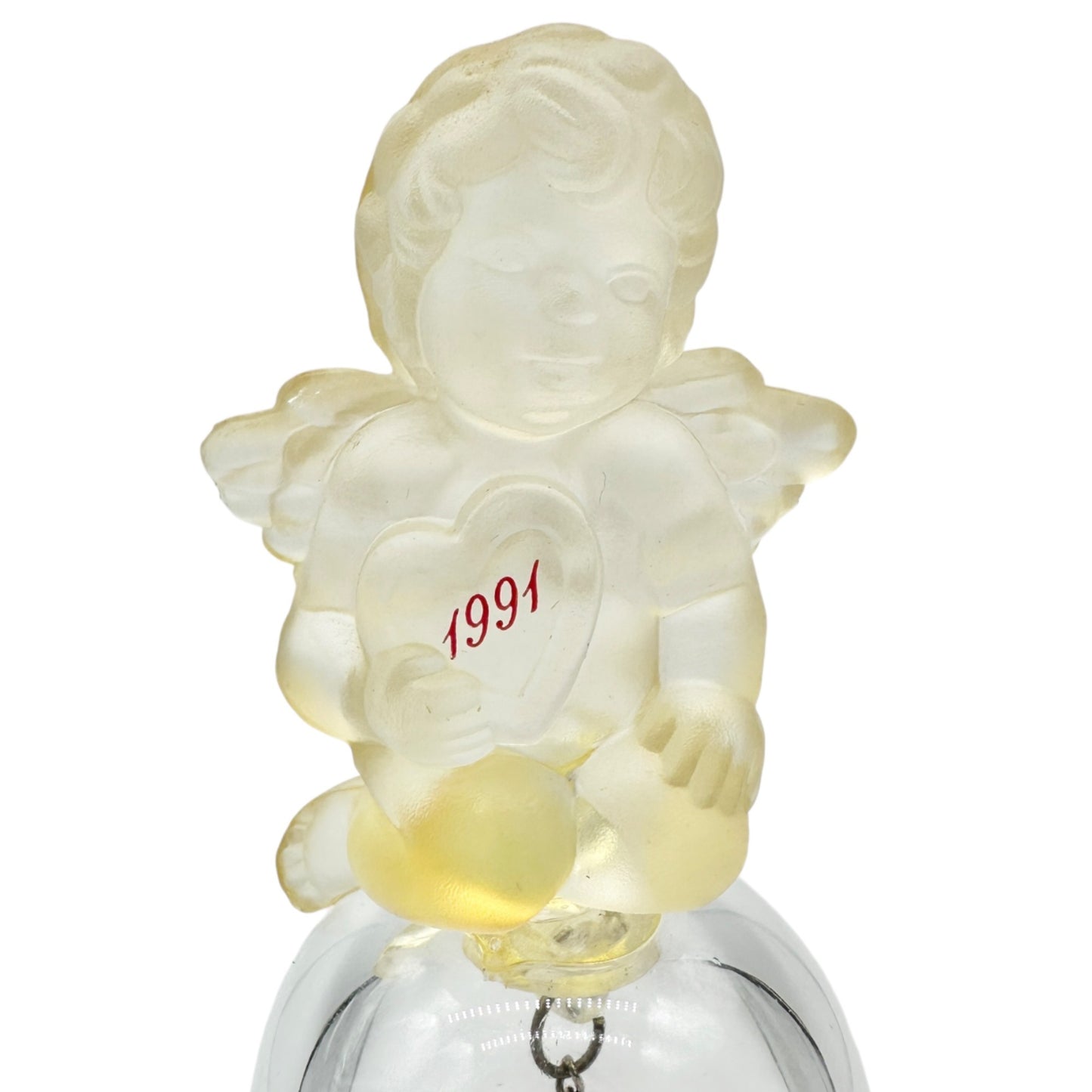 Avon 1991 Collectible Bell Frosted Angel Figurine With Red Heart Clapper 5" Tall