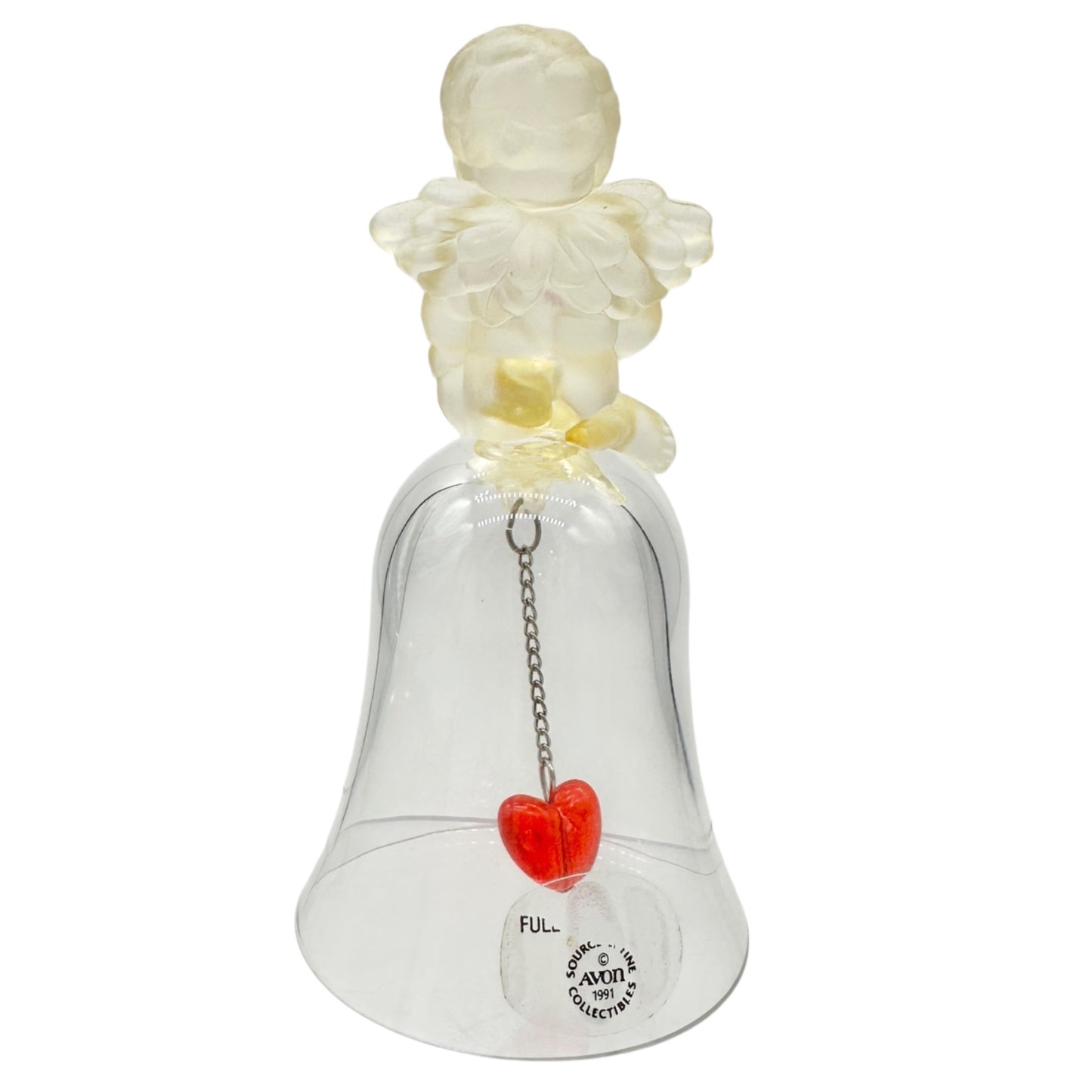 Avon 1991 Collectible Bell Frosted Angel Figurine With Red Heart Clapper 5" Tall