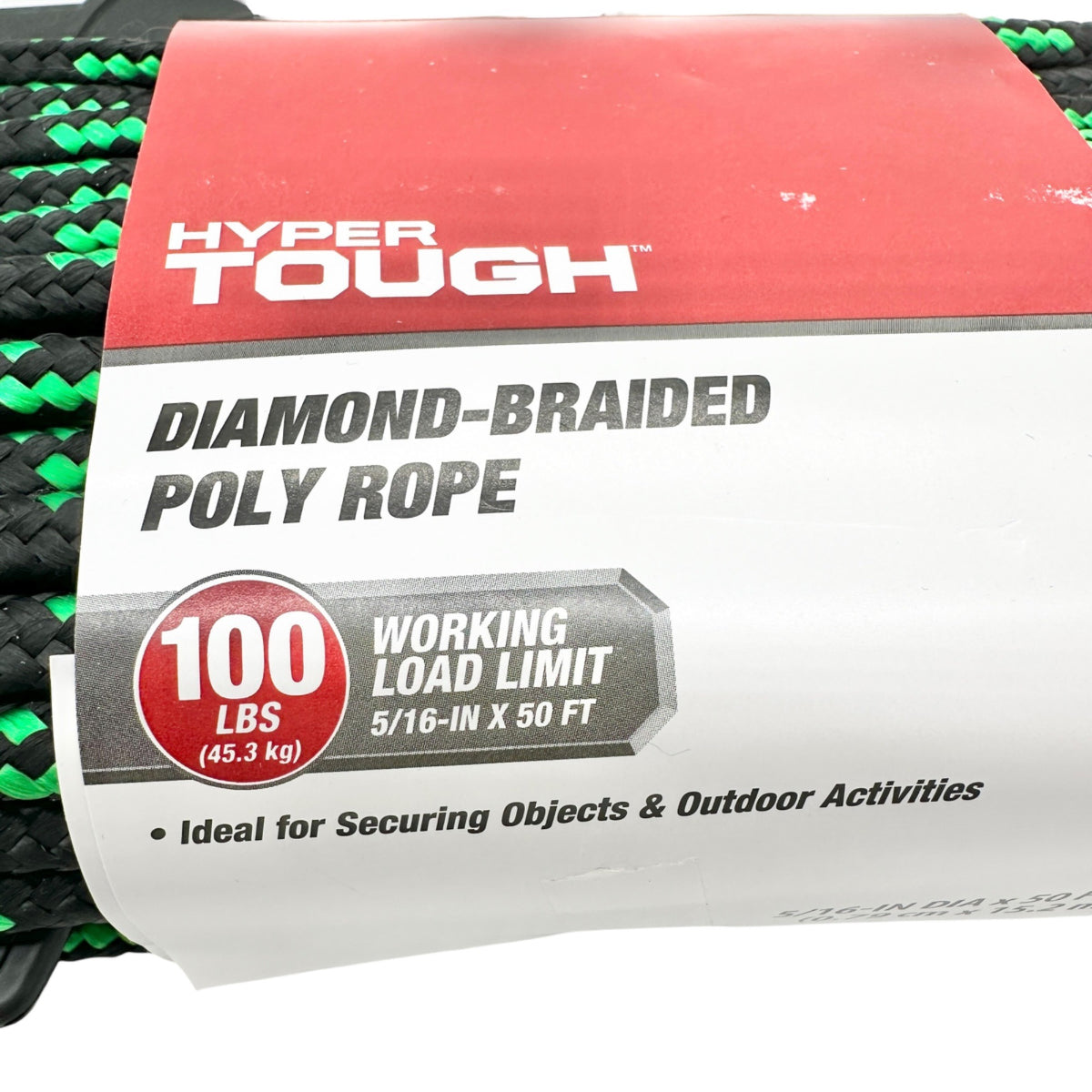 Hyper Tough Diamond Braided Poly Rope 5/16-Inch X 50-Ft Black/Green Outdoor