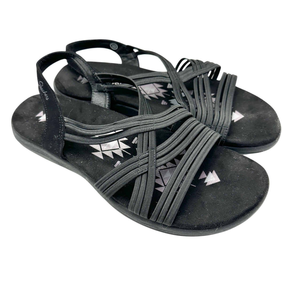 Skechers Womens Raggae Slim Sunnyside Black Strappy Sandals Size 10 Memory Foam