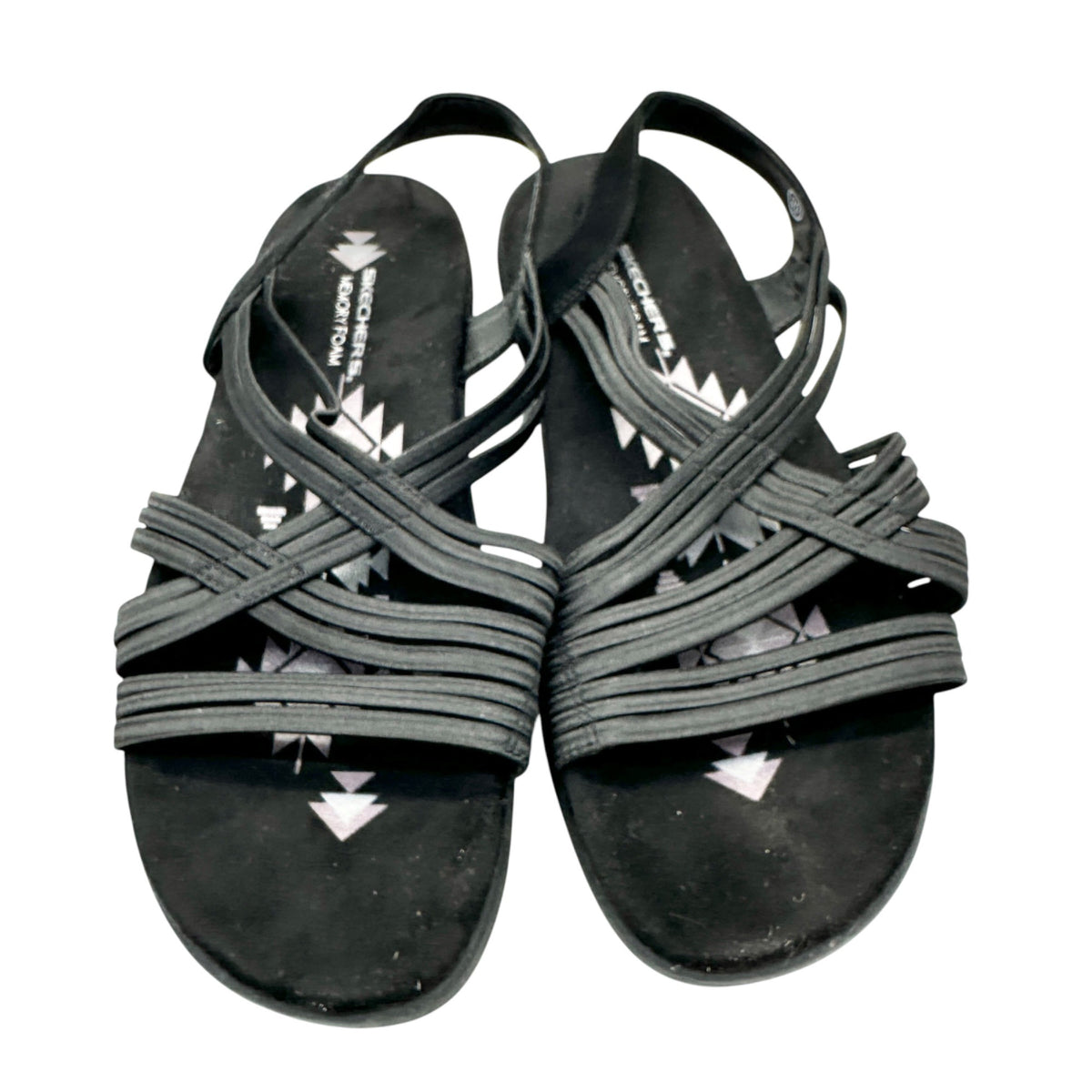 Skechers Womens Raggae Slim Sunnyside Black Strappy Sandals Size 10 Memory Foam