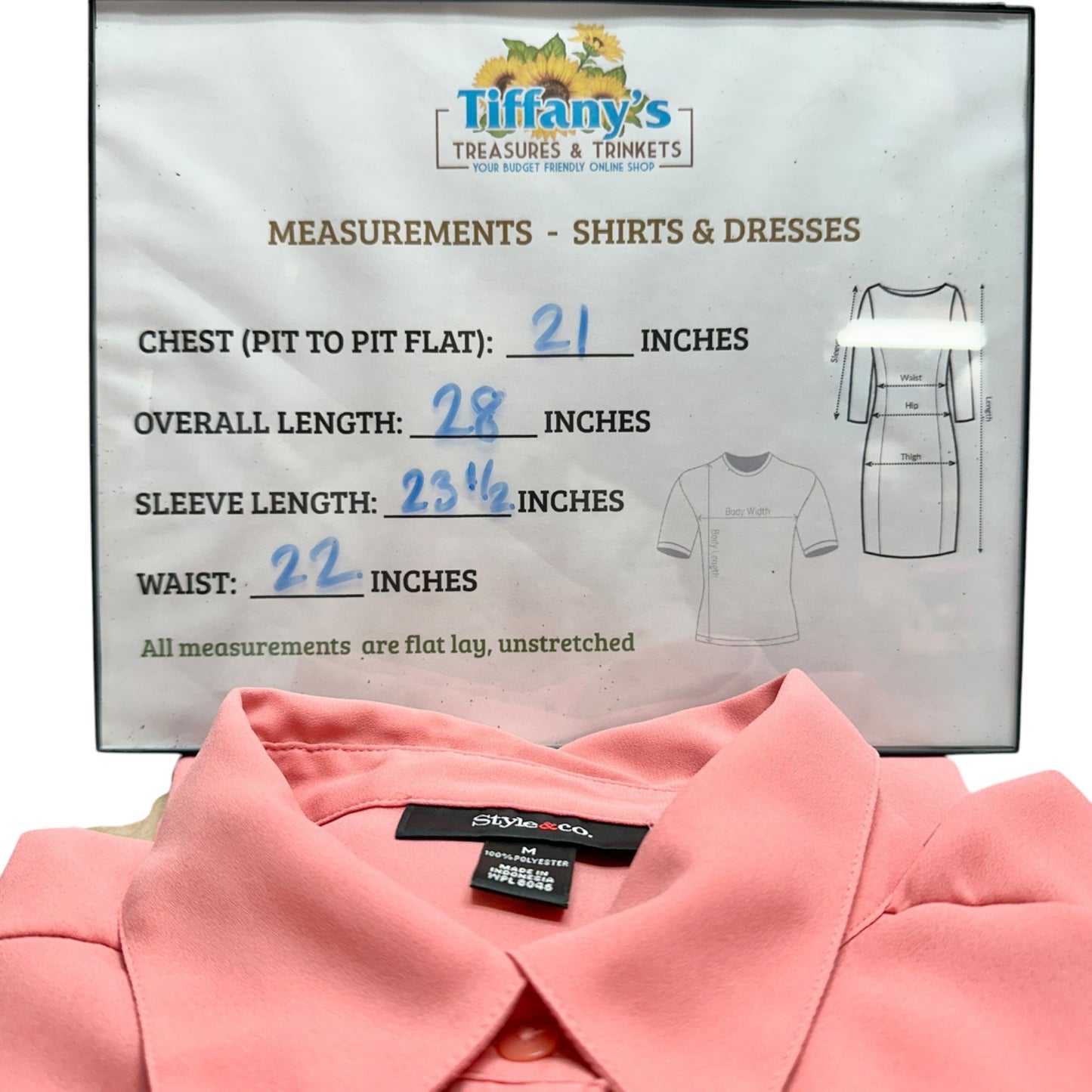 Womens Button Down Shirt Sz M Chest Pockets Long Roll Tab Sleeves by Style & Co