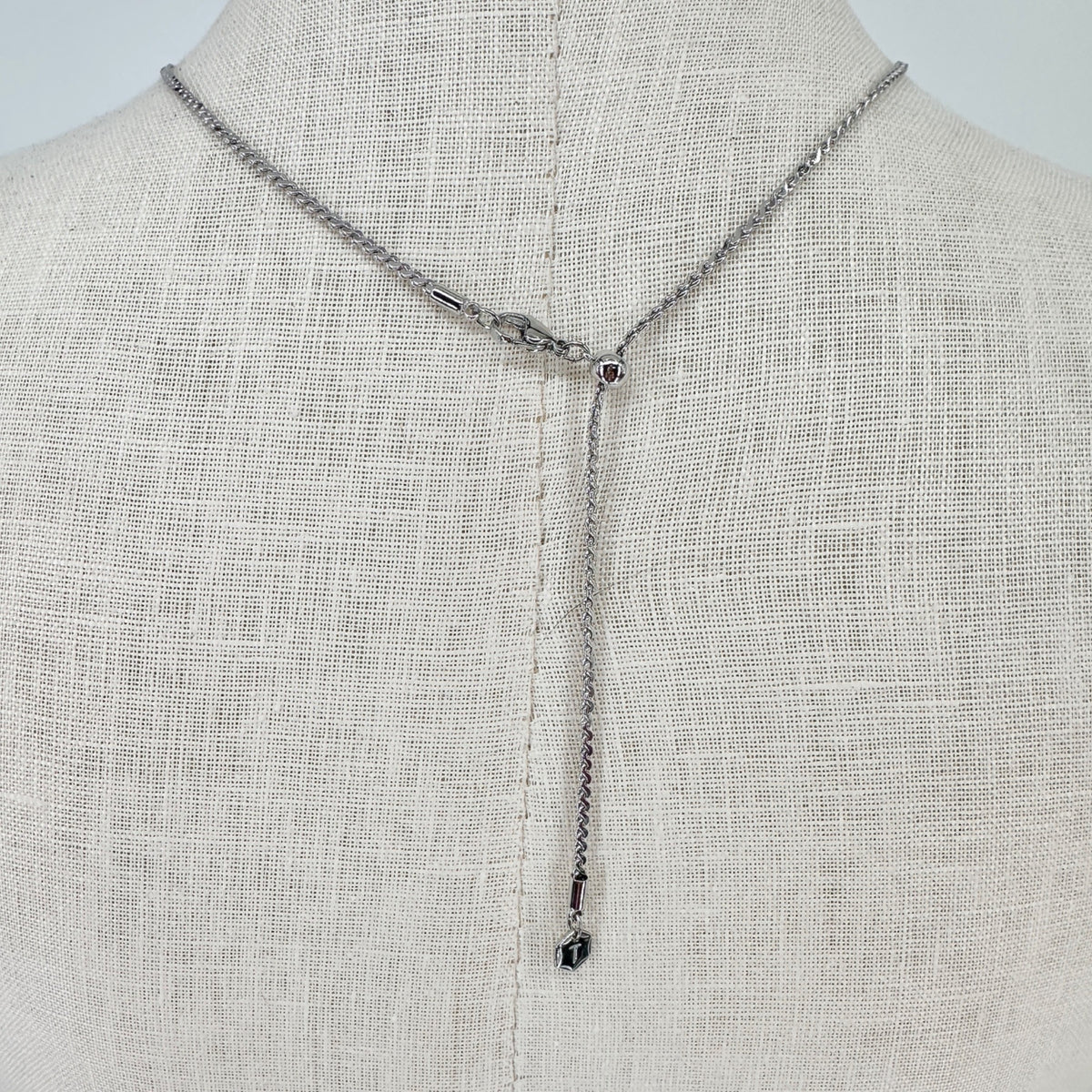 Touchstone Crystal Intrigue Pendant Necklace Silver Chain Iridescent Adj 23”L