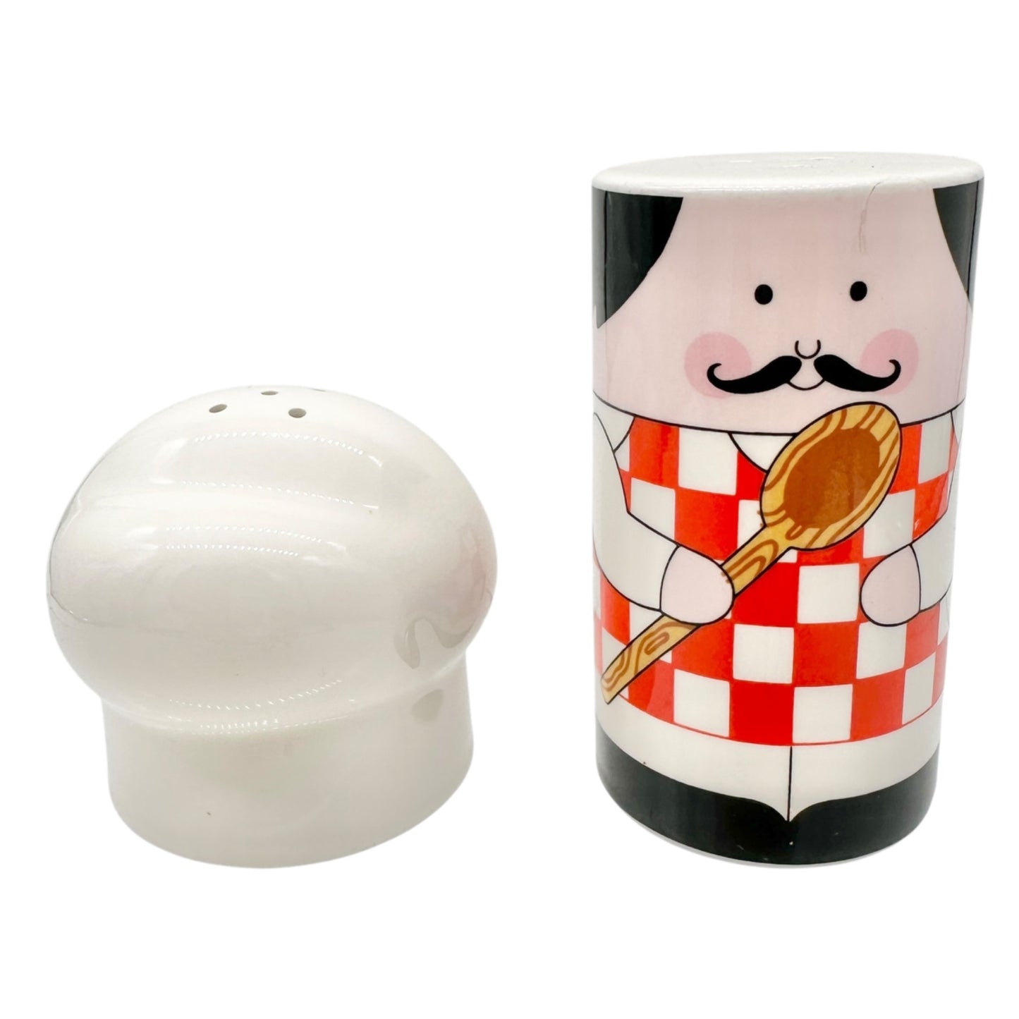 Vintage Chef Ceramic Salt and Pepper Shaker Set With Red Checkered Design