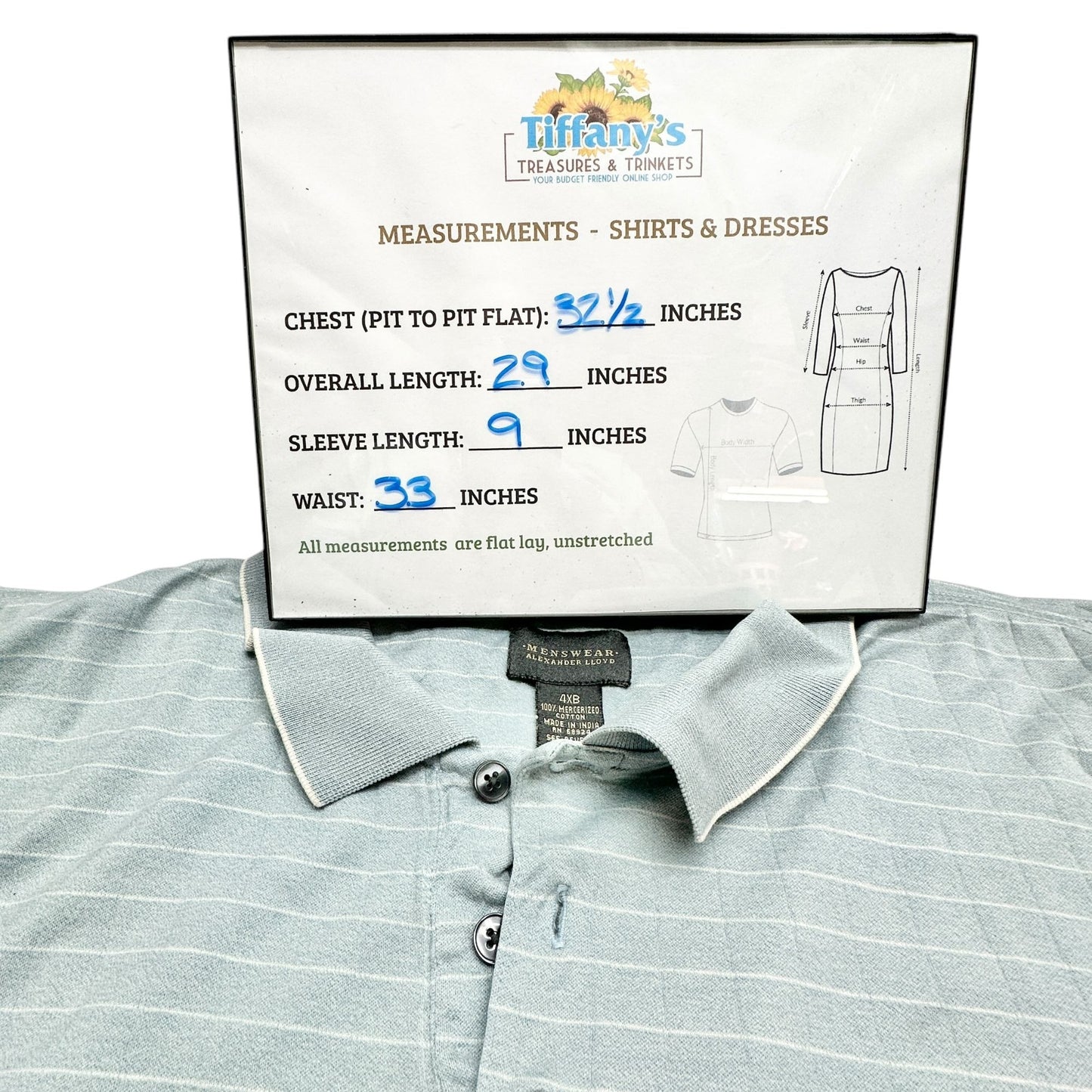 Alexander Lloyd Menswear Polo Shirt 4XB Light Blue Striped Mercerized Cotton