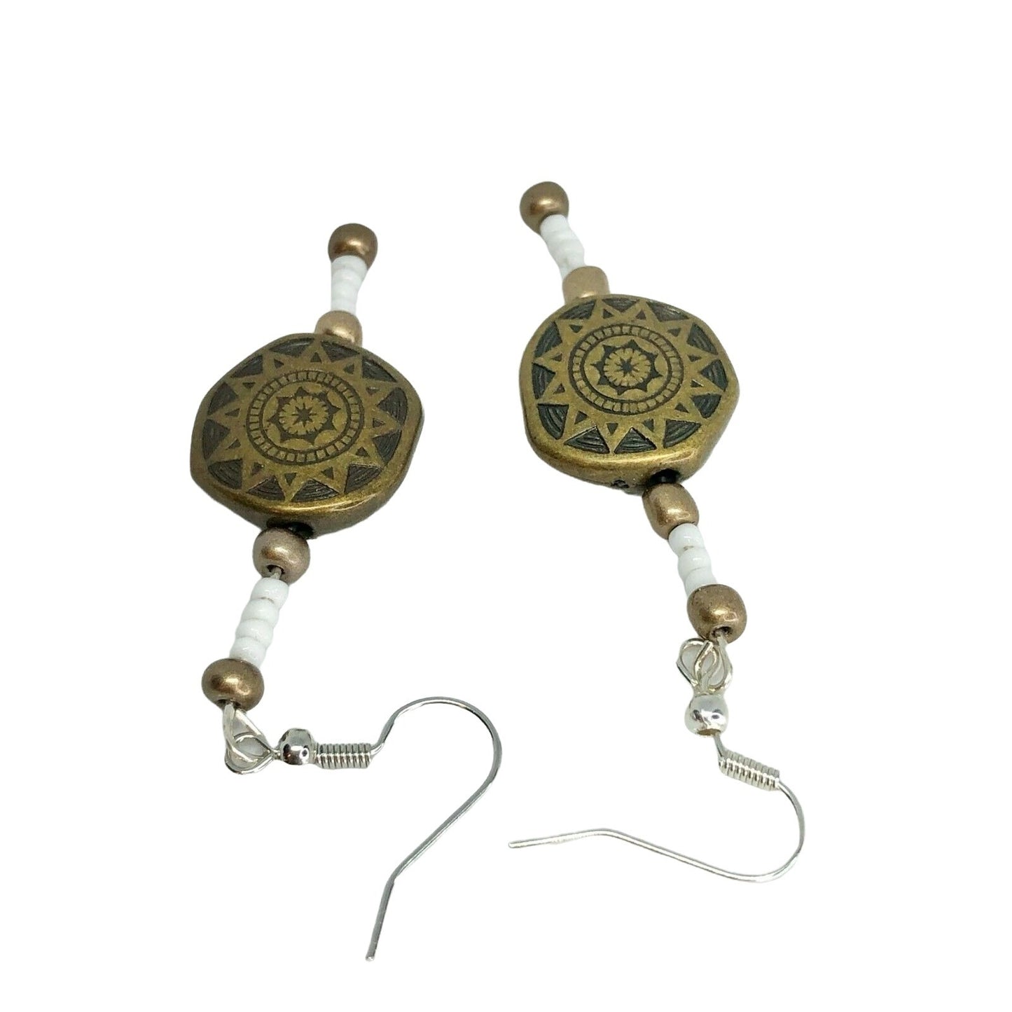 Handcrafted Beaded Earrings Golden Sun Beads & White Beads Jewelry NEW