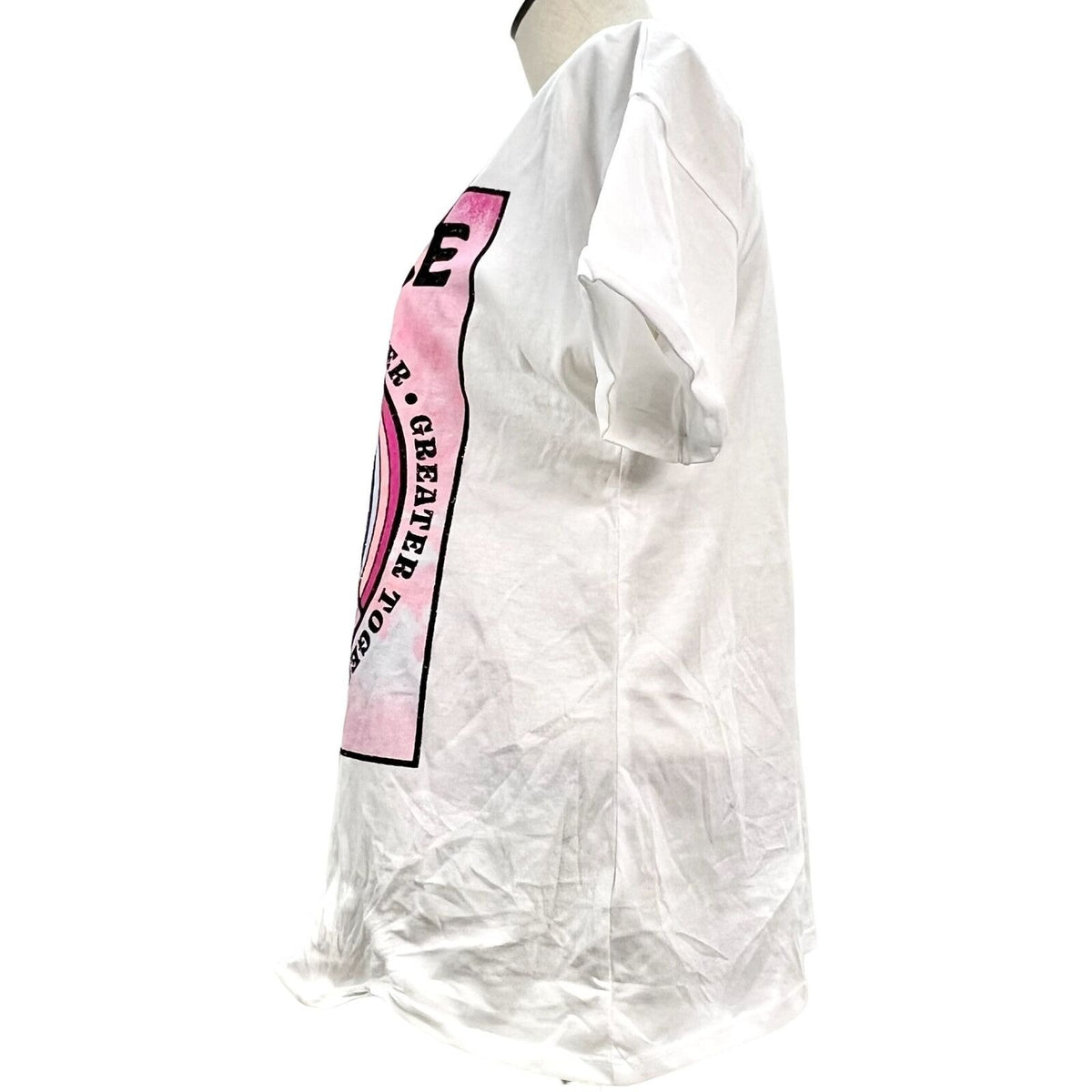 Justice T-shirt Girl's XL(16-18) White Justice Peace Sign Cuffed Sleeve NWT