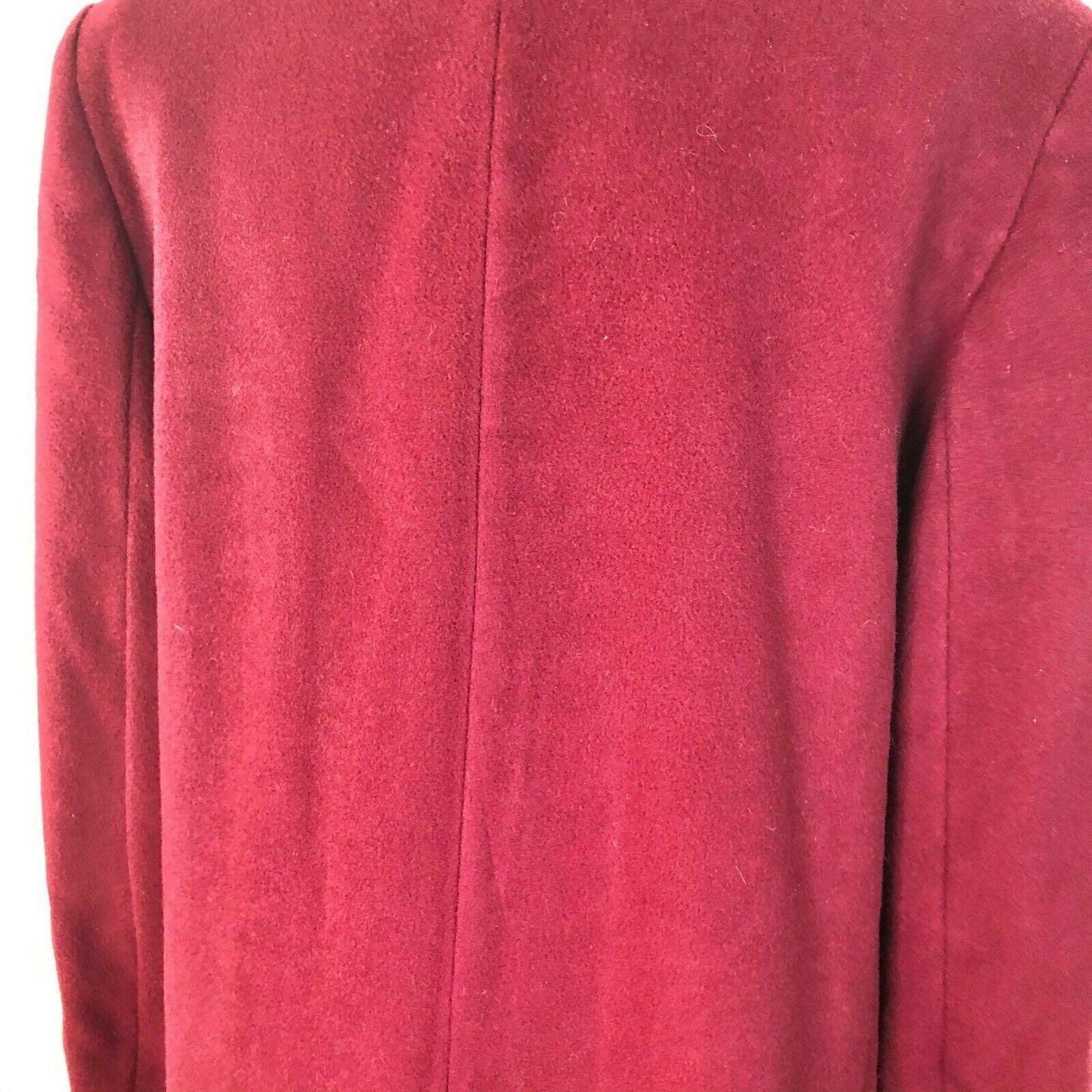 Vintage Red Wool Blend Button Front Coat Side Pockets Classic Collar Womens 12