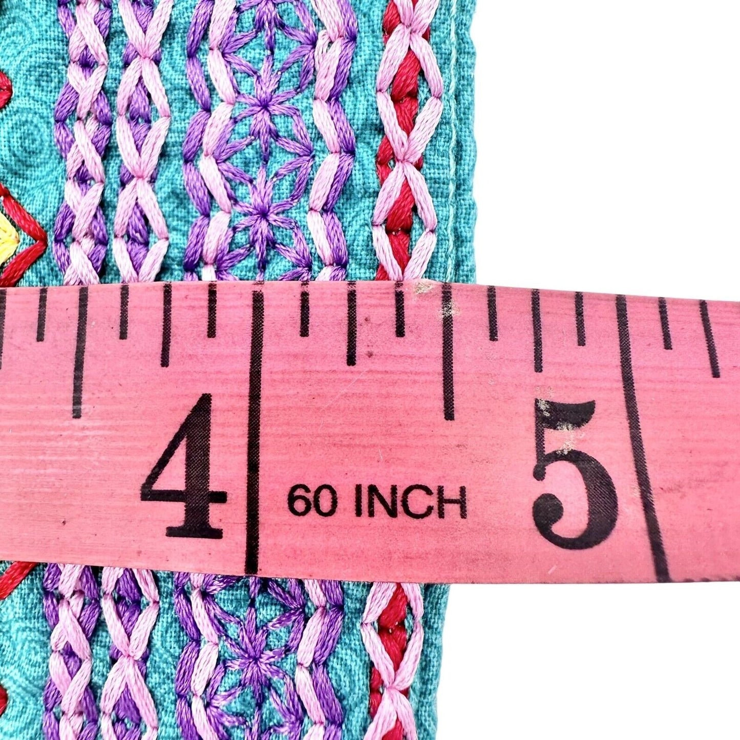 Tapestry Zipper Pouch 7.5 x 4.5 Green Multi Color Stitching NEW