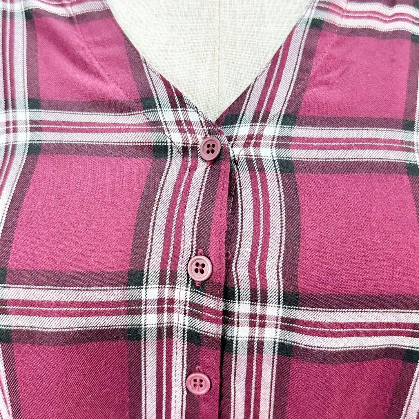 Alexander Jordan Top Women's 2X Burgundy Plaid Feddy Henley Long Sleeve NWT