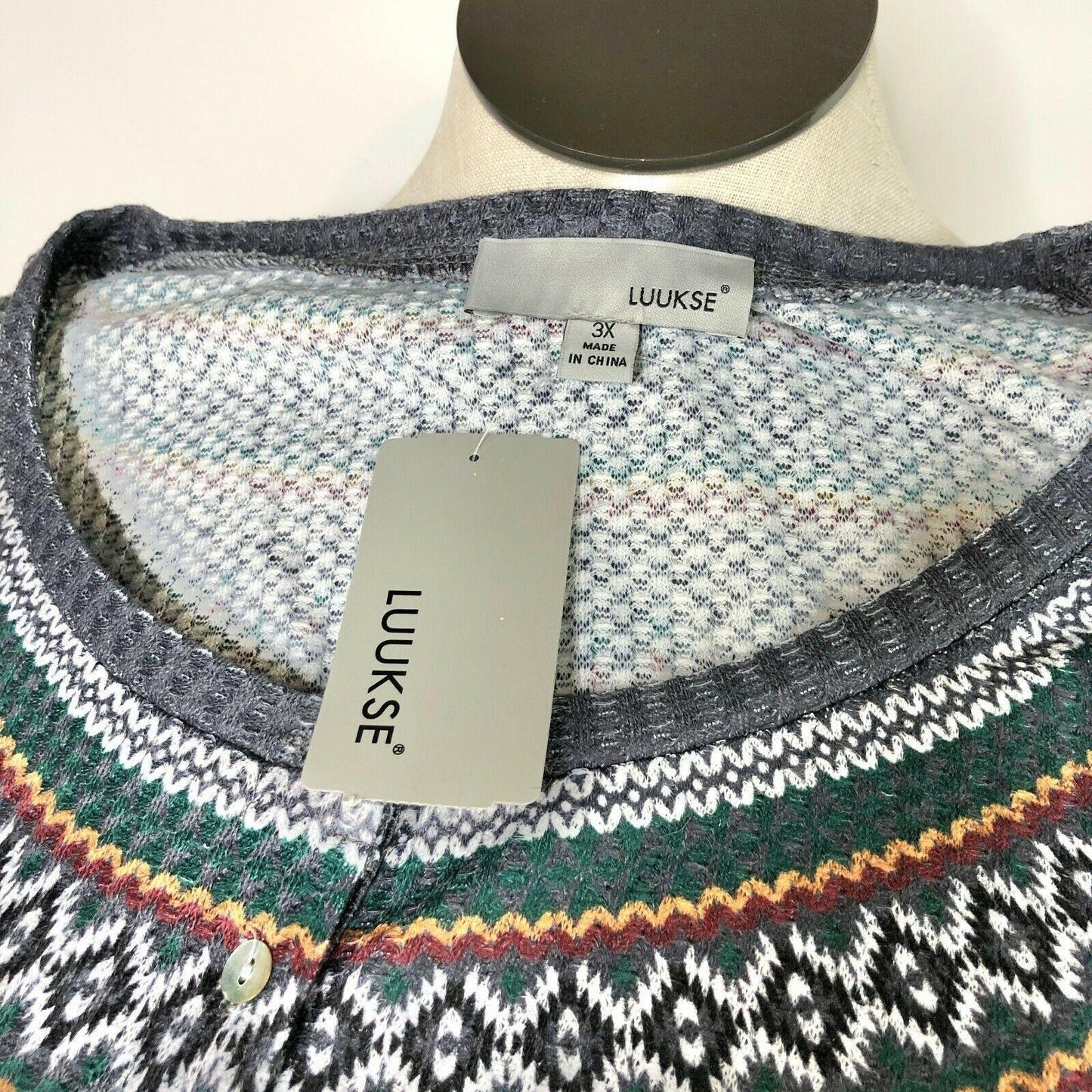 Luukse Womens 3X Gray Lightweight Henley Top with Ski Sweater Look Long Sleeve