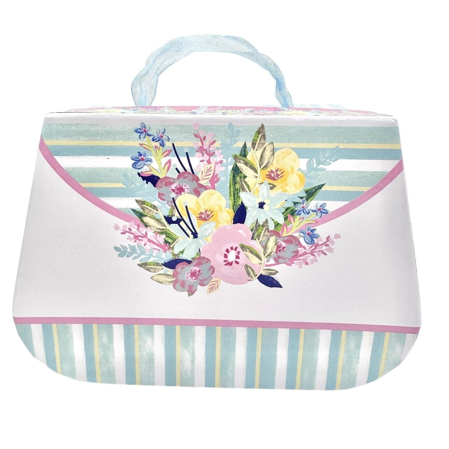 Nesting Boxes Set of 2 Blue White Flowers Ribbon Handle NEW