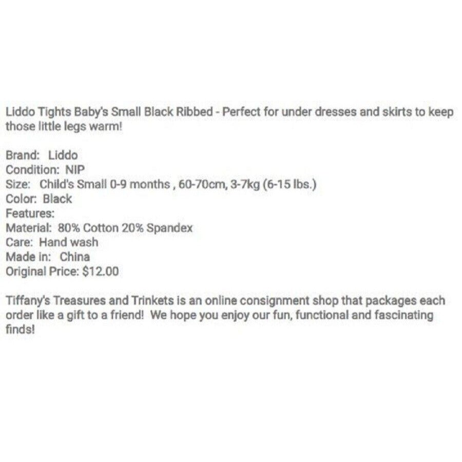 Liddo Tights Baby's Small Black Ribbed NIP
