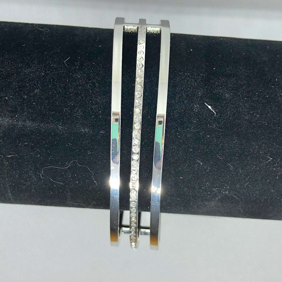 Silvertone Simulated Diamond Cuff Bracelet Women Girls Dressy