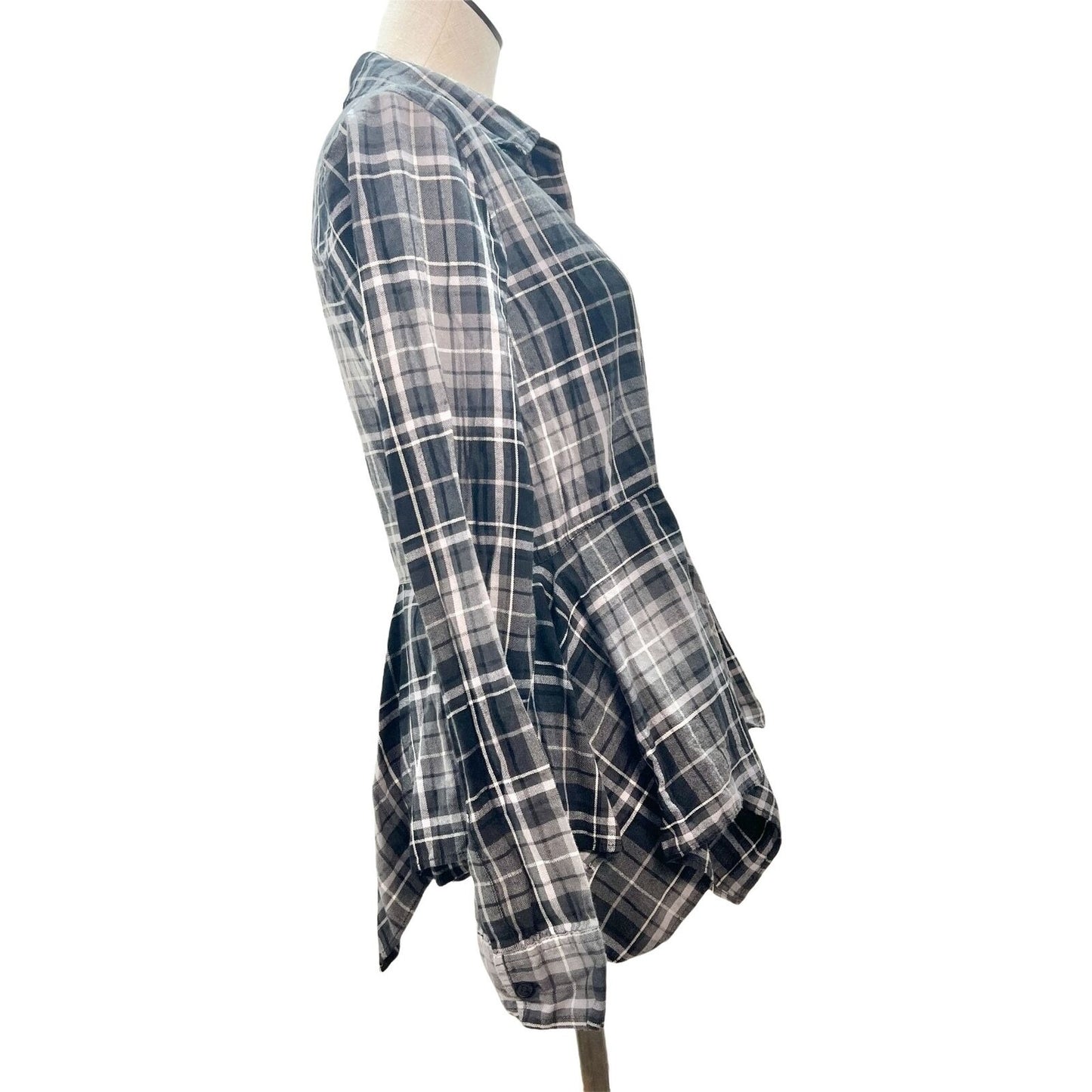 BP Womens Small Black Plaid Long Sleeve Top with Sharkbite Peplum Bottom