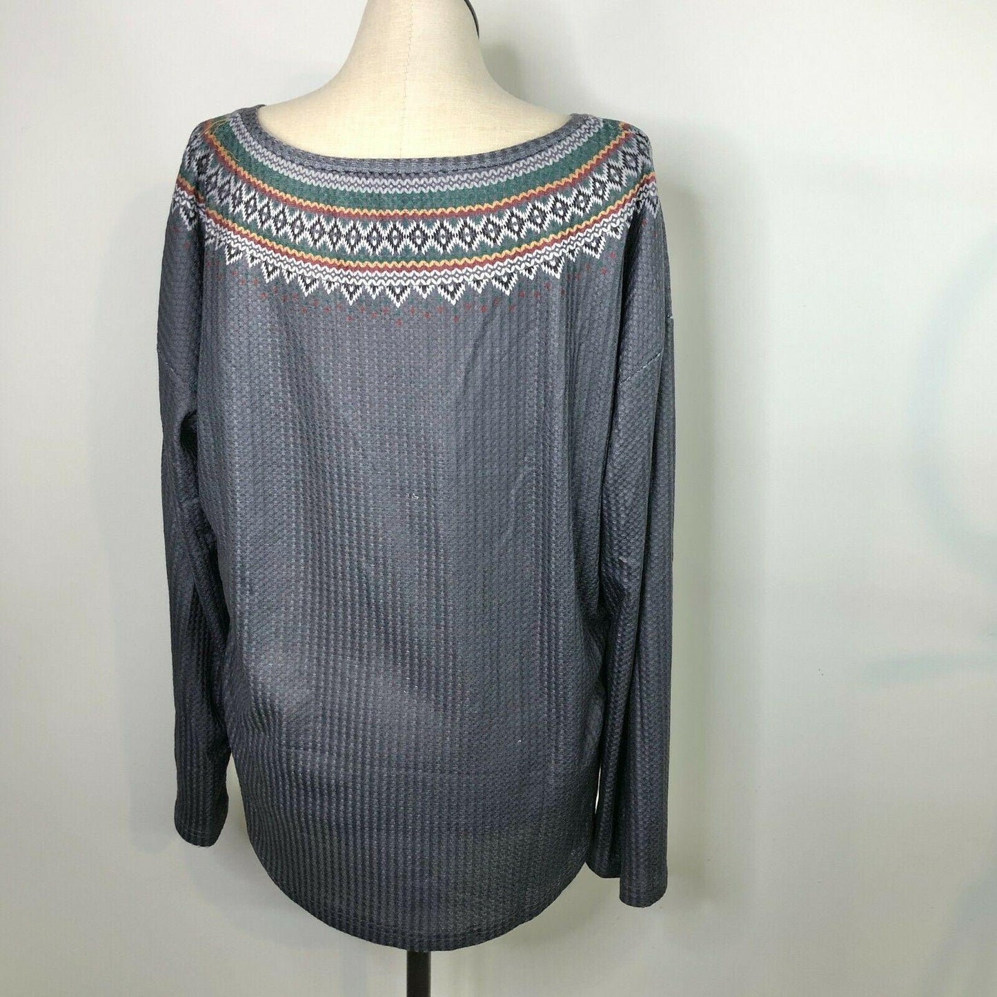 Luukse Womens 3X Gray Lightweight Henley Top with Ski Sweater Look Long Sleeve