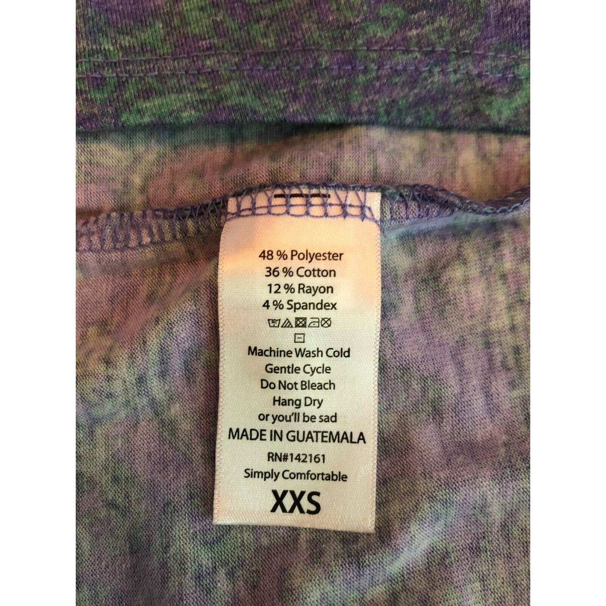 LuLaRoe Irma Top XXS Purple & Green Paisley Print High-Low Short Sleeve Tunic
