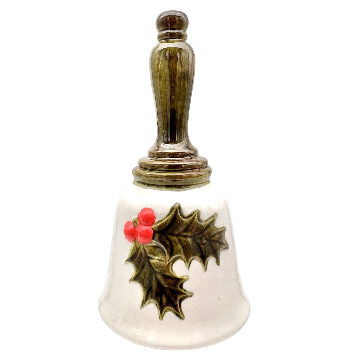 Christmas Bell 7 x 3.5 Ivory Green Holly Works