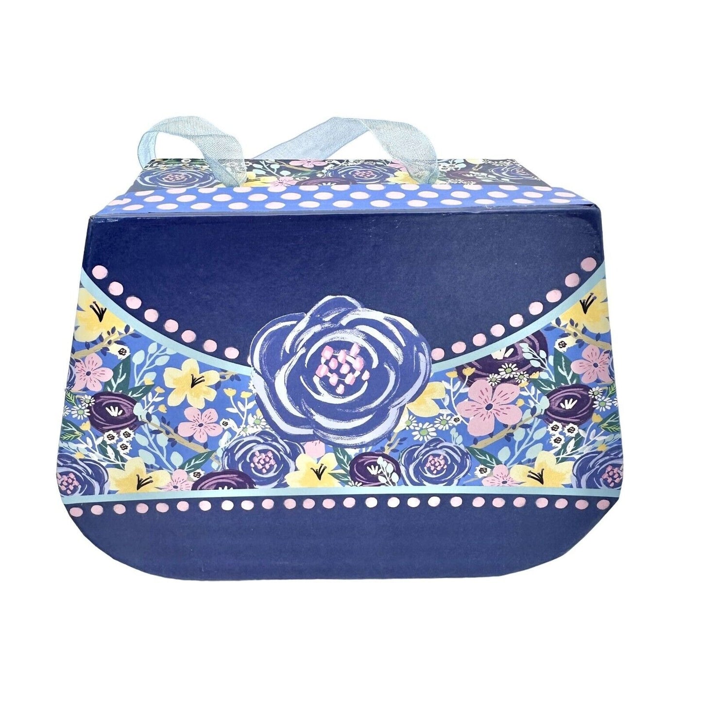 Nesting Boxes Set of 2 Blue White Flowers Ribbon Handle NEW