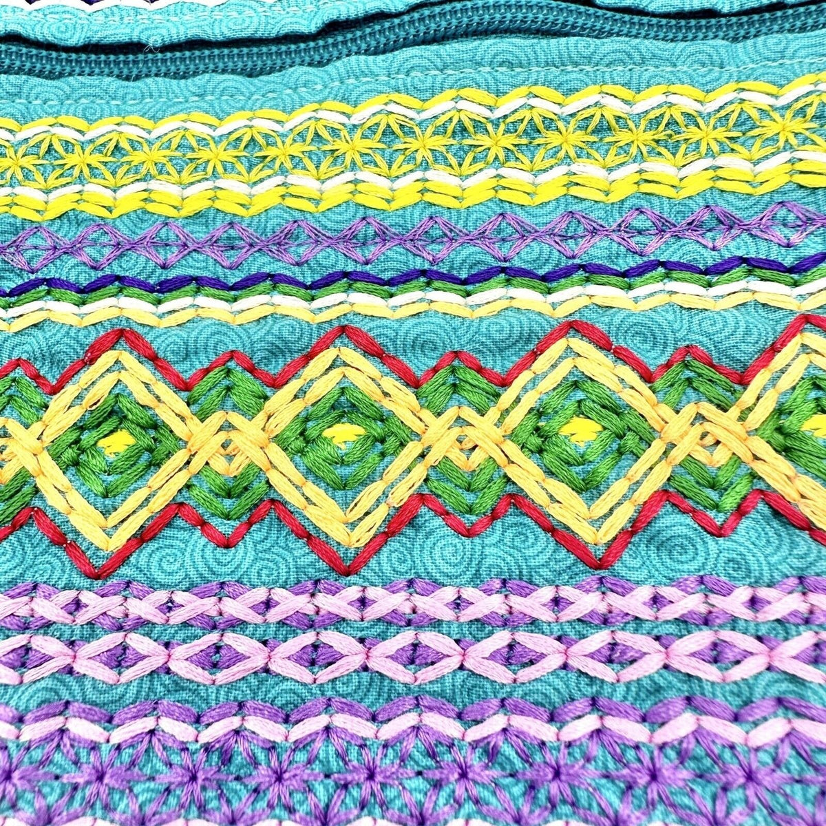 Tapestry Zipper Pouch 7.5 x 4.5 Green Multi Color Stitching NEW