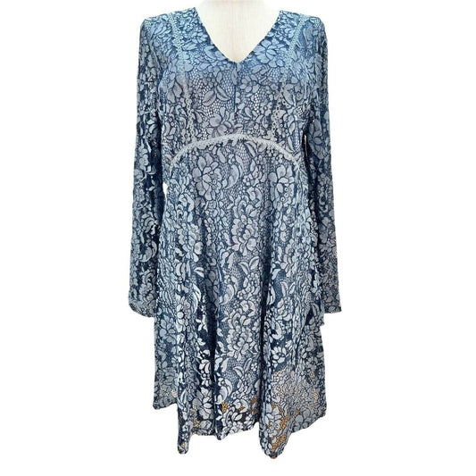 Suzanne Betro Women's 2X Blue Lacy Long Sleeve Handkerchief Dress NWT