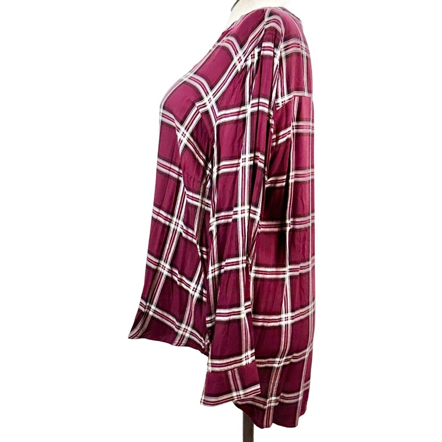 Alexander Jordan Top Women's 2X Burgundy Plaid Feddy Henley Long Sleeve NWT
